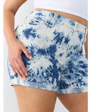 TRUE RELIGION Plus Jennie Mid Rise Flap Curvy Short - Blue