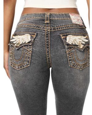 TRUE RELIGION Billie Mid Rise Super T Wing Flap Straight Jean - Gray