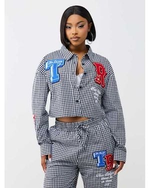 TRUE RELIGION Relaxed Gingham Long Sleeve Shirt - Blue