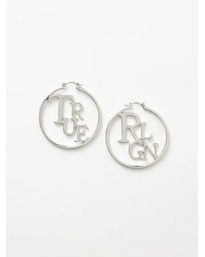 TRUE RELIGION Logo Script Hoop Earrings - White
