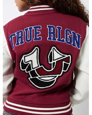 True Religion Fleece Patch Varsity Jacket - Red