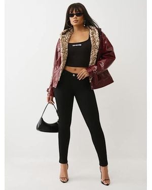 TRUE RELIGION Oversized Patent Leather Jacket - Red