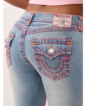 TRUE RELIGION Jennie Mid Rise Super T Flap Curvy Skinny Jean - Blue