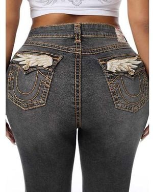 TRUE RELIGION Plus Billie Mid Rise Wing Super T Flap Straight Jean - Gray