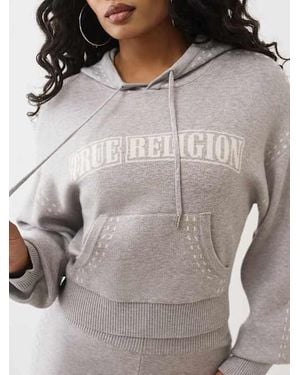 TRUE RELIGION Logo Pullover Sweater Hoodie - Gray