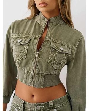 True Religion Vintage Big T Cropped Carpenter Jacket - Green