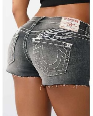 TRUE RELIGION Joey Low Rise Winged Big T Flap Short - Gray