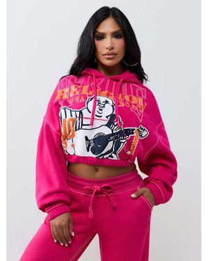 TRUE RELIGION Stitch Buddha Big T Girlfriend Pullover Hoodie - Pink