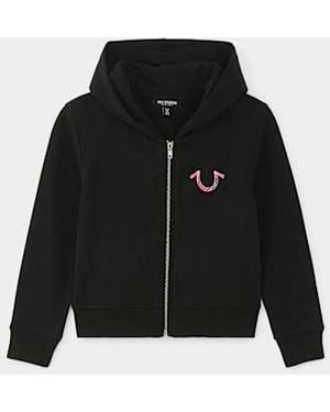 TRUE RELIGION Girls Rainbow Stitch Zip Hoodie - Black