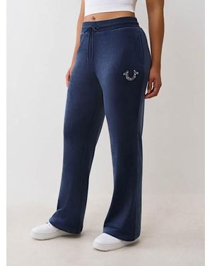 True Religion Crystal Horseshoe Velour Straight Leg Sweatpant - Blue