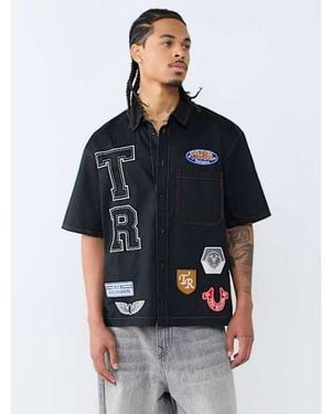 TRUE RELIGION Logo Patchwork Shirt - Black