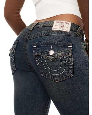 TRUE RELIGION Billie Mid Rise Big T Flap Straight Jean - Blue