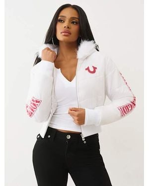 TRUE RELIGION Faux Fur Shrunken Puffer - White