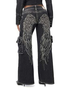 TRUE RELIGION Maddie Mid Rise Wing Super T Cargo Super Baggy Jean - Gray