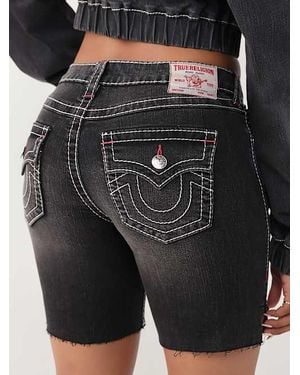 TRUE RELIGION Miya Mid Rise Big T Flap Bermuda Short - Black