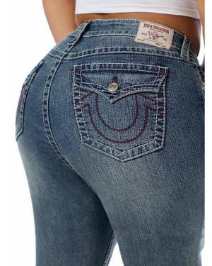 TRUE RELIGION Plus Joey Mid Rise Big T Flap Flare Jean - Blue