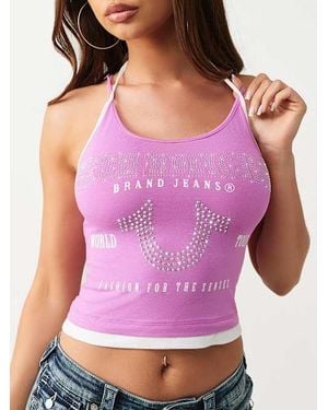 TRUE RELIGION Crystal Horseshoe Double Strap Sleeveless Top - Purple