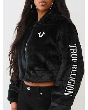 TRUE RELIGION Faux Fur Logo Zip Jacket - Black