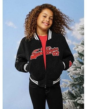 TRUE RELIGION Girls Embroidered Logo Fleece Varsity Jacket - Black