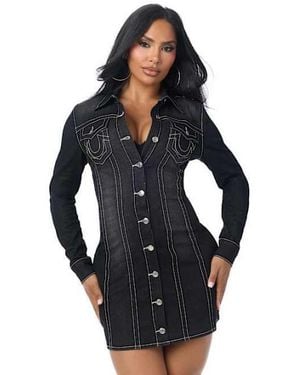 TRUE RELIGION Cinched Lace-up Denim Dress - Blue