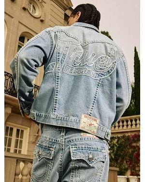True Religion Oversized Logo Applique Super T Denim Jacket - Blue