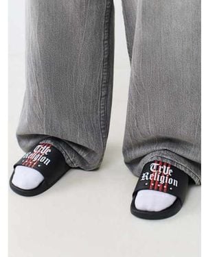 TRUE RELIGION Logo Stripe Slides - Gray