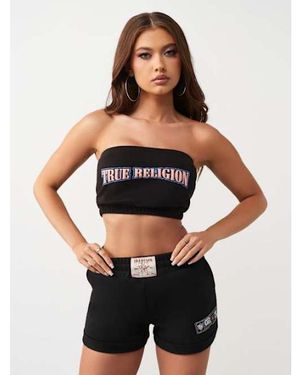 TRUE RELIGION Puff-print Fleece Bandeau Top - Black