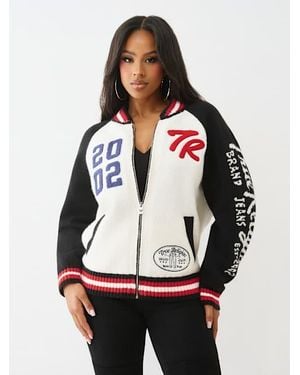 TRUE RELIGION Logo Raglan Shirt Zip Cardigan - Gray