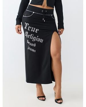 TRUE RELIGION Crystal Contrast Stitch Midi Skirt - Black