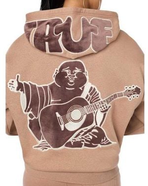 TRUE RELIGION Velvet Embroidered Oversized Hoodie - Brown