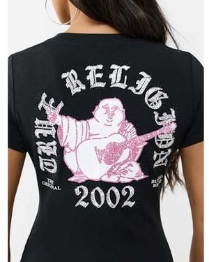 TRUE RELIGION Crystal Low Plunge V-neck T-shirt - Black