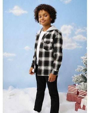 TRUE RELIGION Boys Hooded Flannel Shirt - Blue