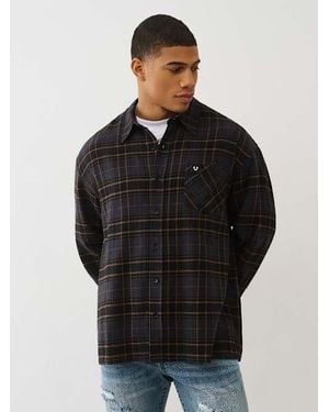 TRUE RELIGION Crystal Plaid Woven Shirt - Black