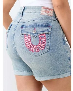 TRUE RELIGION Plus Jennie Mid Rise Flap Curvy Short - Blue
