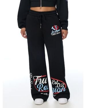 TRUE RELIGION Embroidered Mid Rise Wide Leg Sweatpant - Black