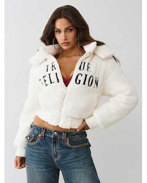 TRUE RELIGION Embroidered Sherpa Jacket - White