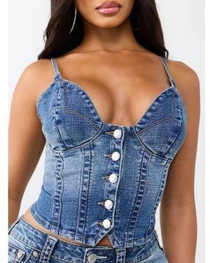TRUE RELIGION Western Denim Bustier Top - Blue