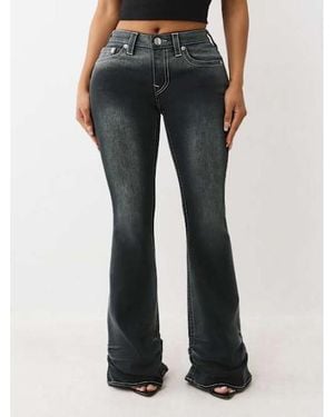 TRUE RELIGION Ruched Mid Rise Flare Jean - Blue