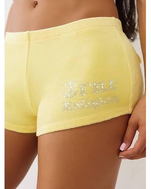 TRUE RELIGION Velour Crystal Low Rise Spicy Shorts - Yellow