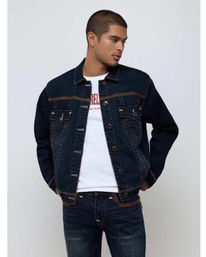 TRUE RELIGION Super Flatlock Trucker Jacket - Blue