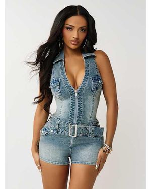 TRUE RELIGION Hot Summer Denim Romper - Blue