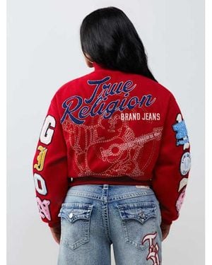 TRUE RELIGION Embroidered Varsity Girlfriend Relaxed Bomber Jacket