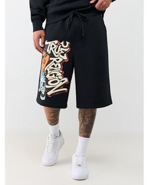 TRUE RELIGION Mikey Graffiti Fleece Baggy Af Short - Black