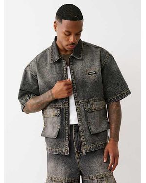 True Religion Oversized Big T Zip-up Workwear Shirt - Gray