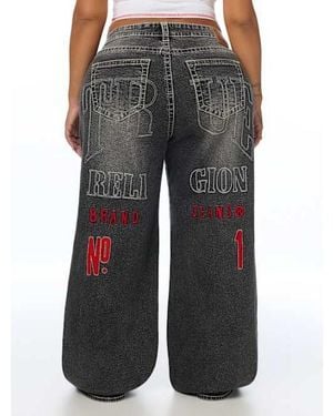 TRUE RELIGION Plus Bobbi Mid Rise No. 1 Logo Big T Baggy Jean - Black