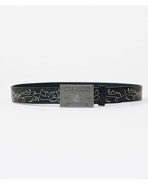 TRUE RELIGION Horseshoe Stitch Logo Buckle Belt - Black
