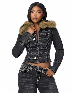 TRUE RELIGION Denim Military Fur Jacket - Black
