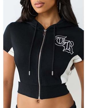 TRUE RELIGION Color Paneled Zip Hooded Shirt - Black