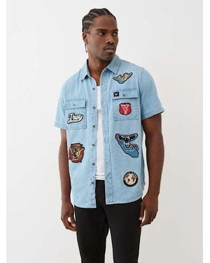 True Religion Chambray Workwear Patch Shirt - Blue