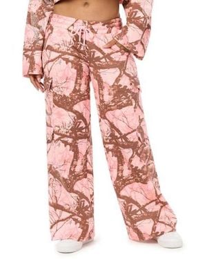 TRUE RELIGION Bedazzled Camo Cargo Wide Leg Baggy Sweatpant - Red